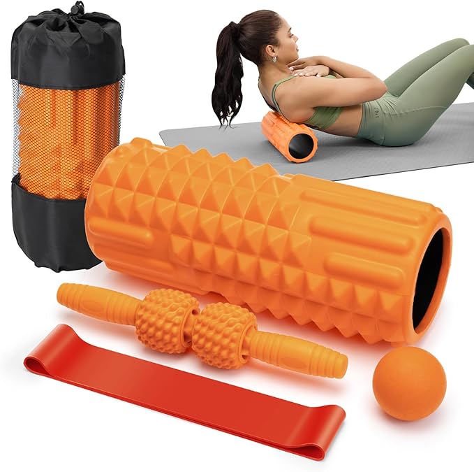 5 in 1 Foam Roller Set - Deep Tissue Foam Roller, Muscle Roller Stick, Massage Ball, Resistance