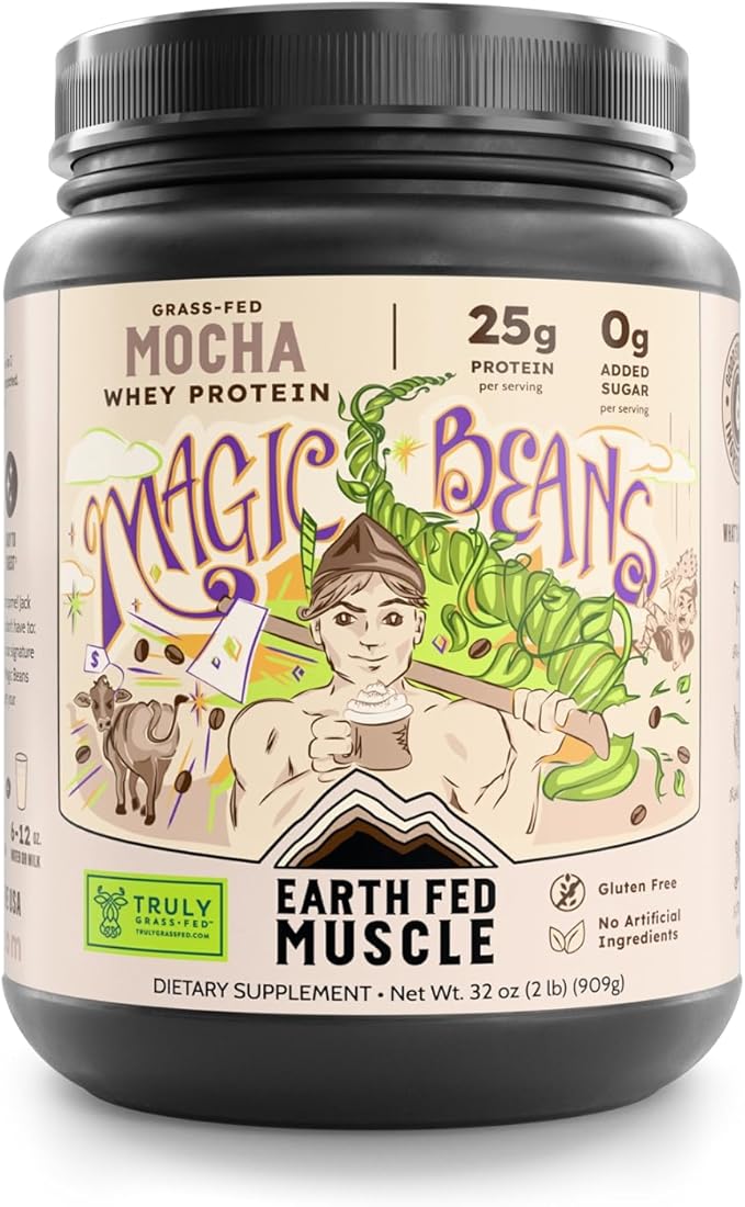 Earth Fed Muscle Magic Beans Mocha Truly Grass Fed Whey Protein Powder - No Artificial Ingredients