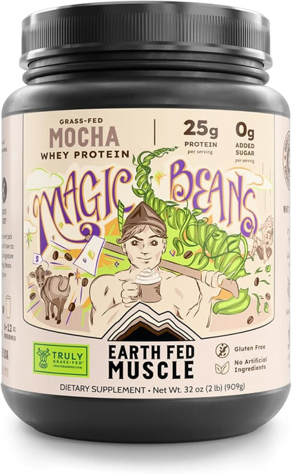 Earth Fed Muscle Magic Beans Mocha Truly Grass Fed Whey Protein Powder - No Artificial Ingredients