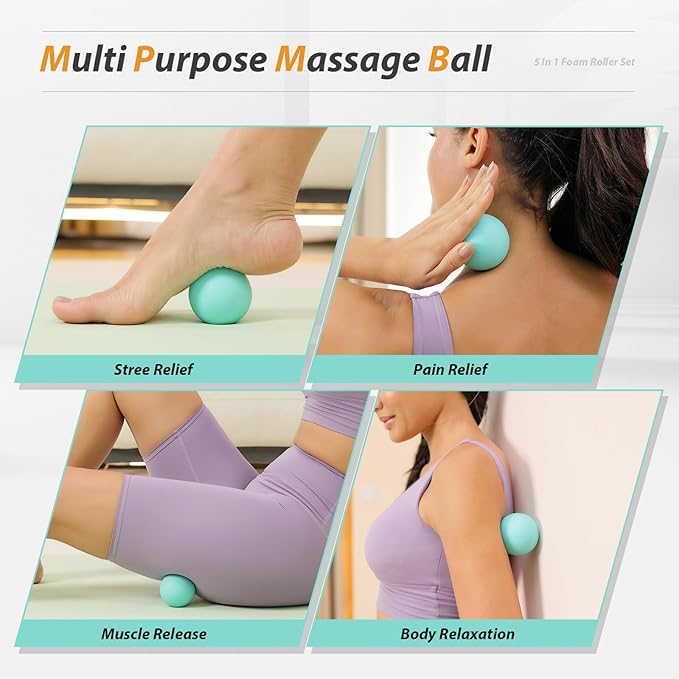5 in1 Foam Roller Set, Trigger Point Foam Roller, Massage Roller Stick, Massage Ball, Resistance