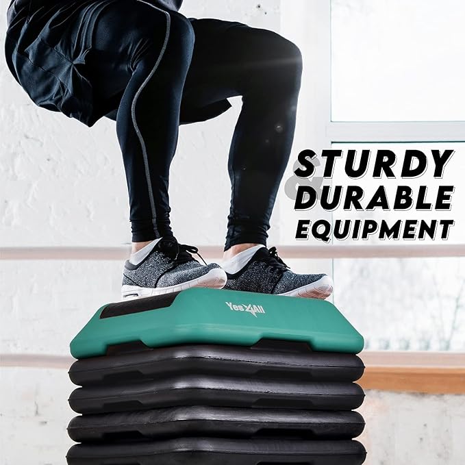 Yes4All 16"x16" Adjustable High Step Aerobic Platform with 4 Risers, Height-Adjustable
