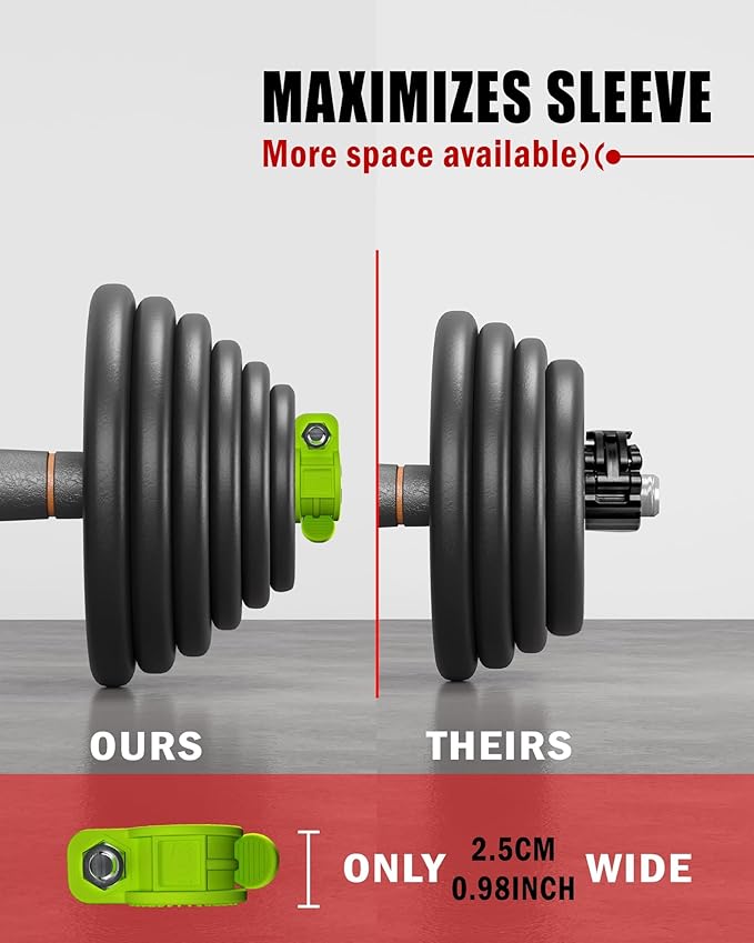 Narrow Barbell Clips 2.5cm Width for Olympic Bars, 0.9-1.18inch Adjustable Weight Clamps, Quick
