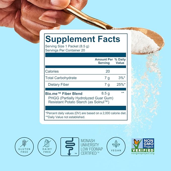 Daily Prebiotic Fiber Powder Unflavored - 20 Travel Packs, 7g Per Serving - Soluble & Insoluble