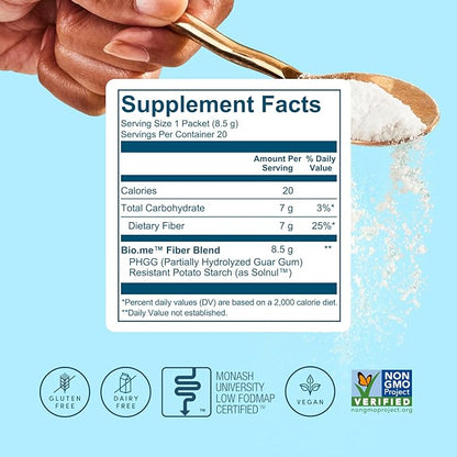 Daily Prebiotic Fiber Powder Unflavored - 20 Travel Packs, 7g Per Serving - Soluble & Insoluble
