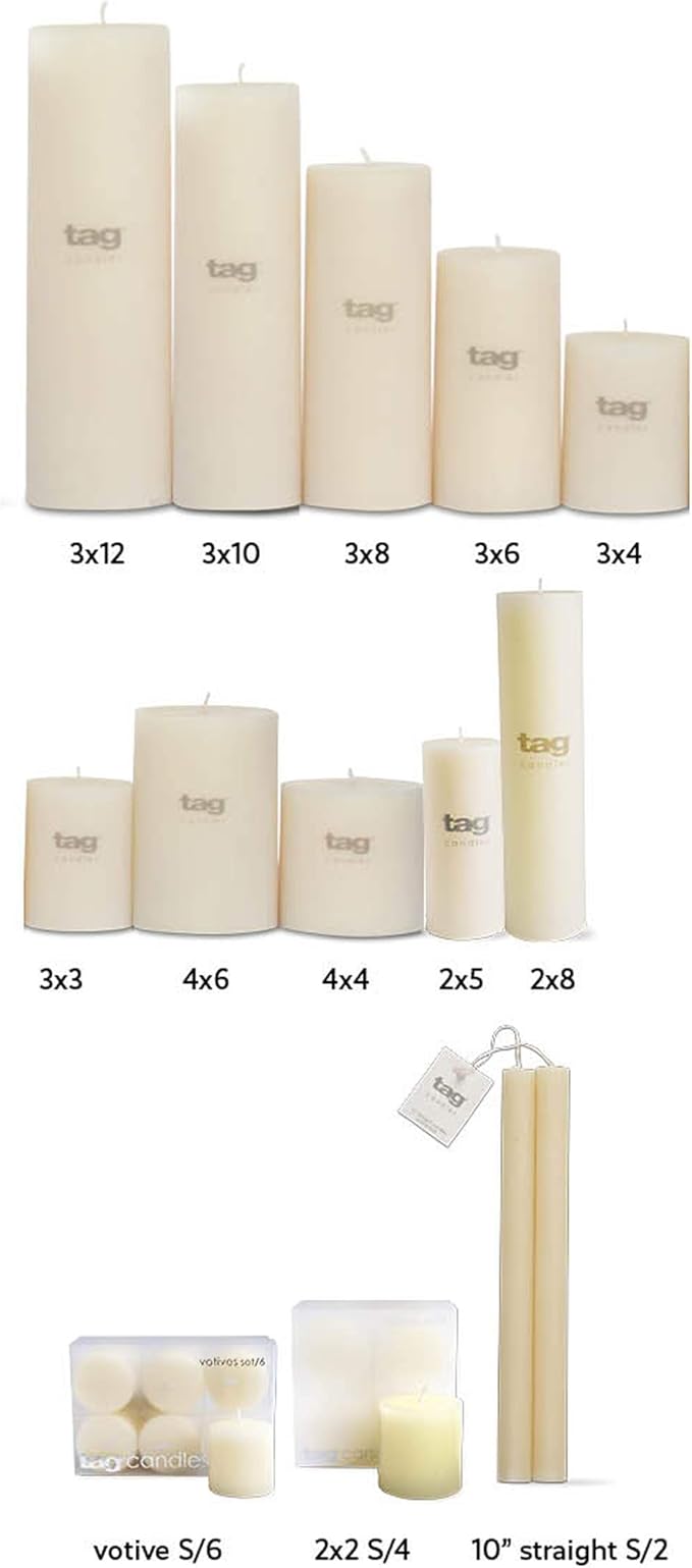 TAG Chapel 2X5 White Pillar Paraffin Wax Candle Unscented Drip-Free Long Burning 32 Hours for Home