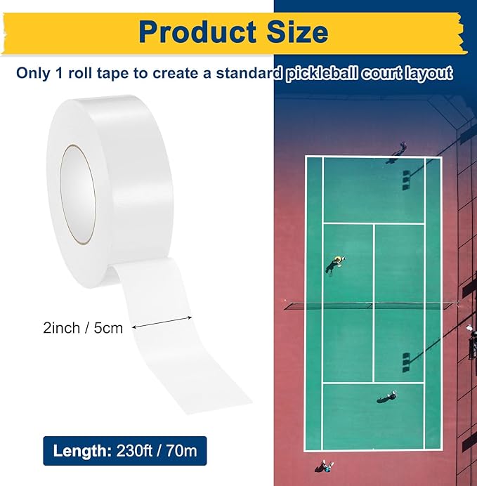 Pickleball Court Tape, Outdoor Pickleball Lines, No Residue Court Marking Kit for
