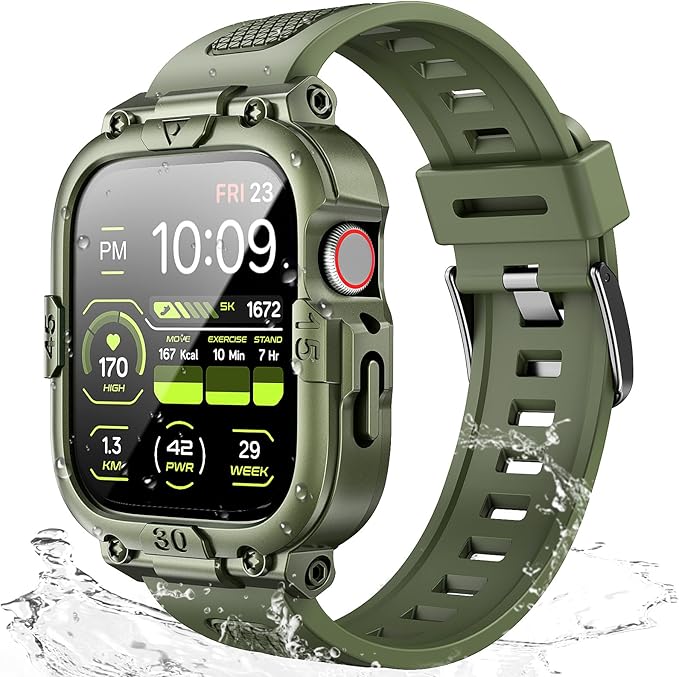 Dsytom Waterproof Case with Band Compatible for Apple Watch Band 46mm 45mm 44mm 42mm(S11/10) 41mm