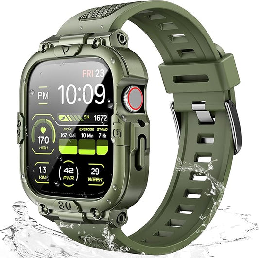 Dsytom Waterproof Case with Band Compatible for Apple Watch Band 45mm 44mm 41mm 40mm for Men