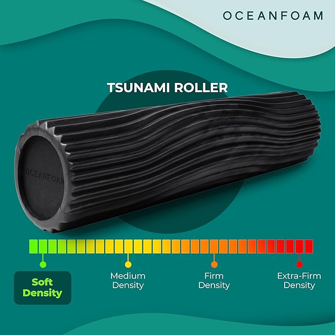 Oceanfoam Tsunami Roller (Black & Charcoal Marbled) - Soft, Textured Foam Roller for Physical