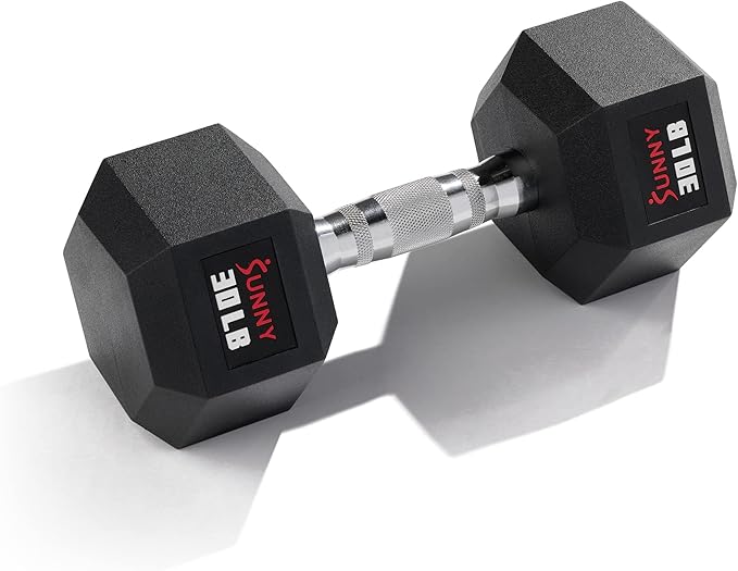 Sunny Health & Fitness Hex Style Dumbbell 5 LBS TO 50 LBS Chrome Handles, Hand Weight for Strength