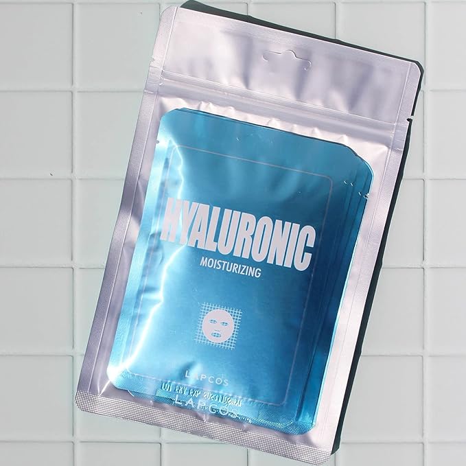 LAPCOS Hyaluronic Acid Sheet Mask, Daily Hydrating Face Mask, Protects & Nourishes Skin, Korean