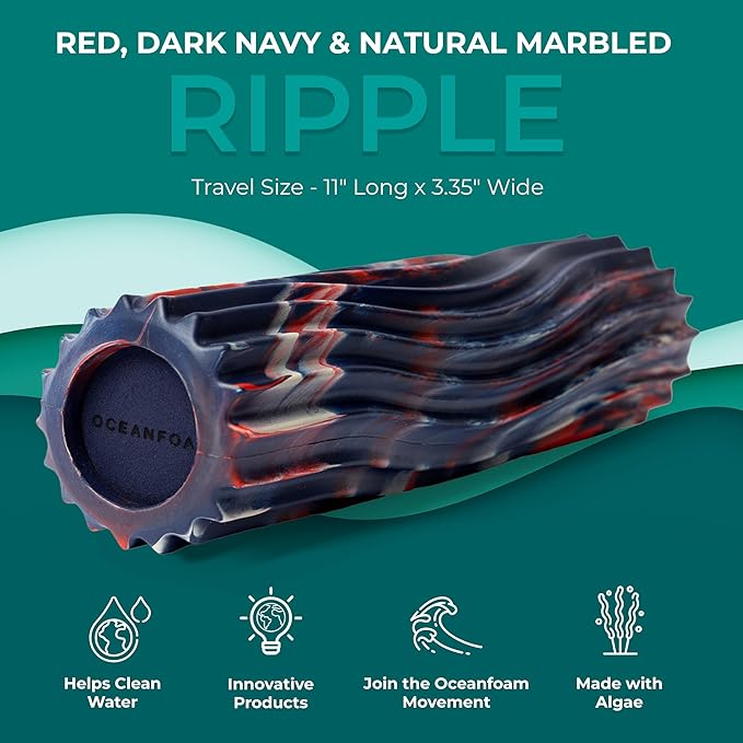 Oceanfoam Ripple Travel Foam Roller (11" x 3.35") Firm Mini Foam Roller for Physical Therapy, Deep