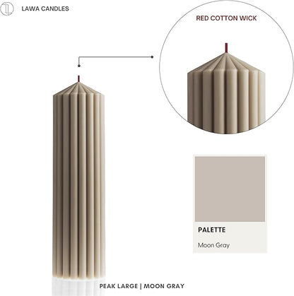 LAWA Ribbed Peak Pillar Candle - Large Beautiful Handmade Pillar Scented Soy Wax Candle Elegant