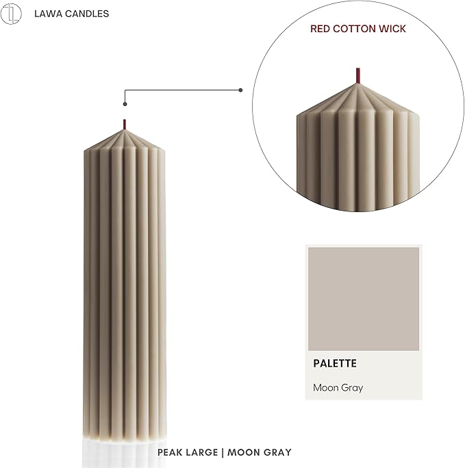 LAWA Ribbed Peak Pillar Candle - Large Beautiful Handmade Pillar Scented Soy Wax Candle Elegant