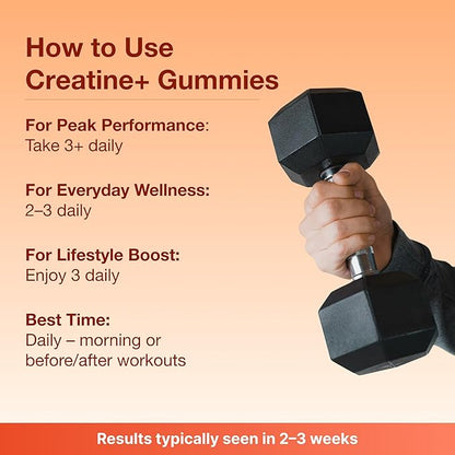 Creatine Gummies for Men & Women - Creapure® Creatine Monohydrate, L-Theanine, L-Tyrosine & B12 for