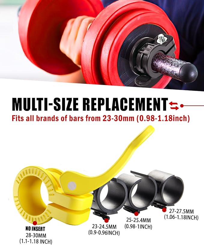 Narrow Barbell Clips 2.5cm Width for Olympic Bars, 0.9-1.18inch Adjustable Weight Clamps, Quick
