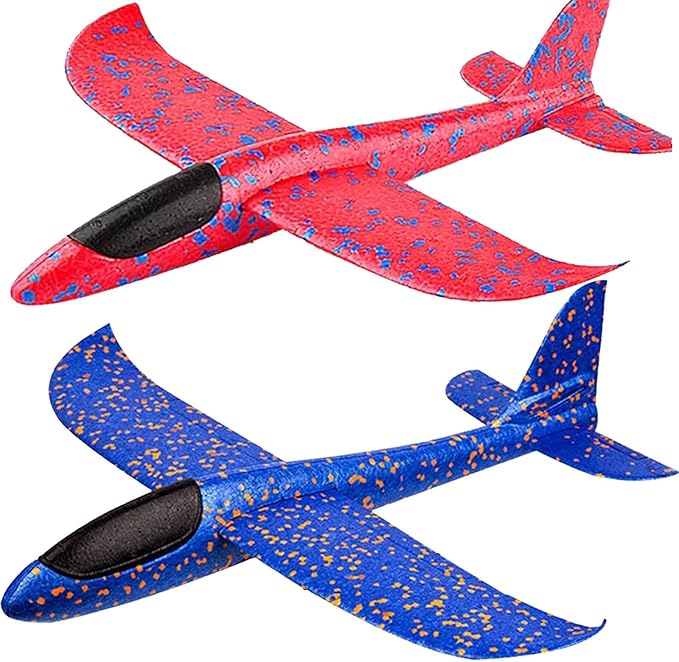 BooTaa 2 Pack Airplane Toys, 17.5" Large Throwing Foam Plane, 2 Flight Mode Glider, Flying Toy for