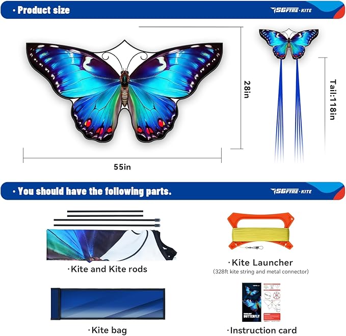 Beautiful Butterfly Kites for Boys and Girls,Large Easy to Flyer with String and Handle,Beach Kite