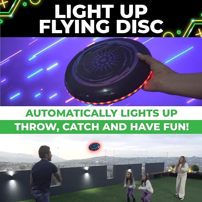Toysery LED Light Up Fresbee - Glow in The Dark Fresbee for Kids and Adults, Flying Disc Adventure