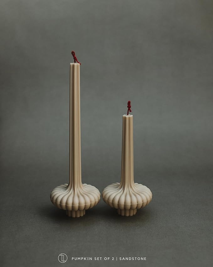 LAWA Set of 2 Pumpkin Base Candle - Beautiful Handmade Pillar Unscented Soy Wax Elegant Aesthetic