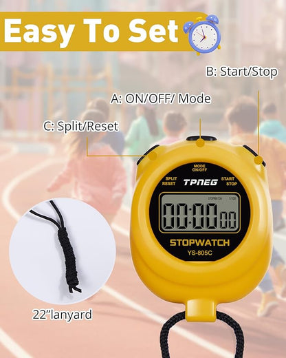 Simple Stopwatch Timer - Easy to Use, Set Up, Read, and Carry - Large Display - On/Off, AAA Battery