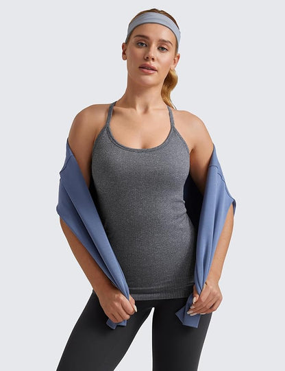 CRZ YOGA Seamless Workout Tank Tops for Women Racerback Athletic Camisole Sports Shirts with Built