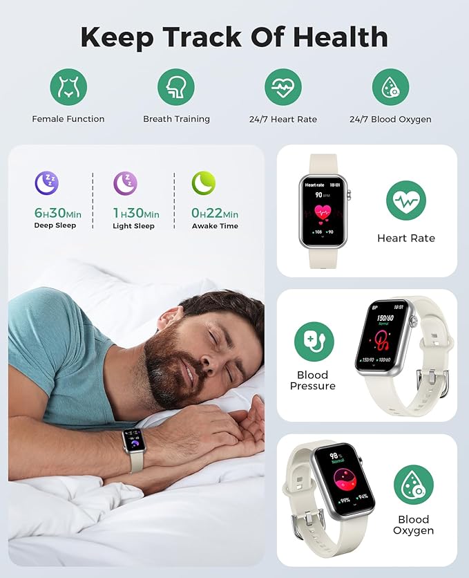 Smart Watch Fitness Tracker (Answer/Make Call), 24/7 Heart Rate Spo2 Blood Pressure Monitor Sleep