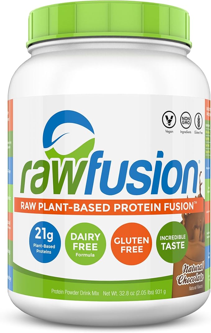 Rawfusion- Vegan Protein Powder, Natural Chocolate - 30 Servings, 21g of Plant Based Protein, Low
