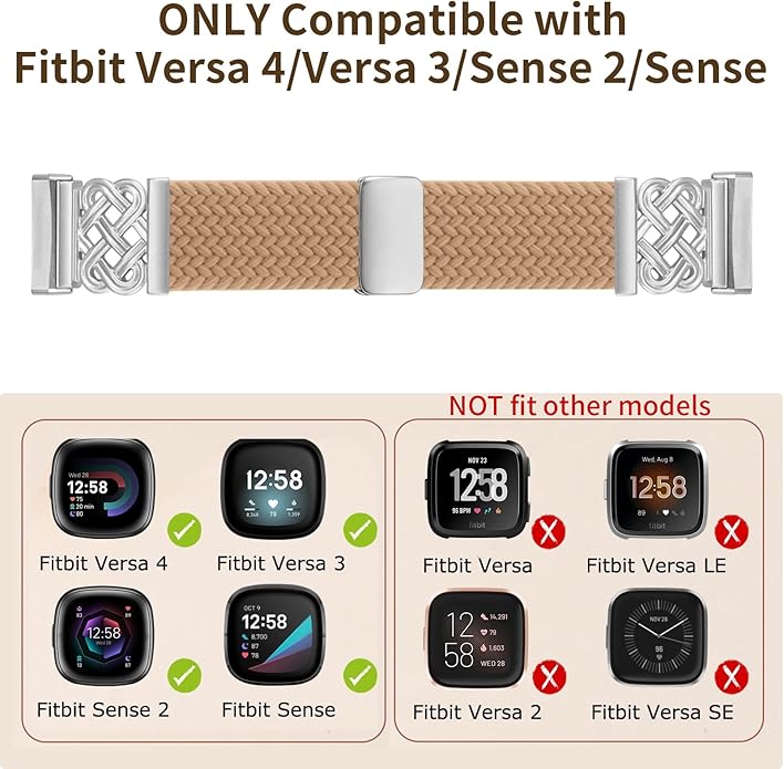 Braided Band Compatible with Fitbit Versa 4 Bands for Woman/Versa 3/Sense 1/Sense 2 Band, Magnetic