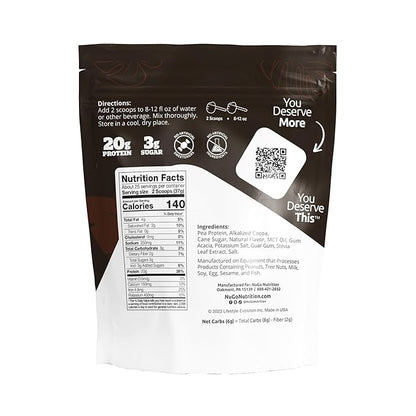 NuGo Plant Protein Powder, Chocolate, 20g Vegan Pea Protein, Low Sugar, Gluten Free, Dairy Free
