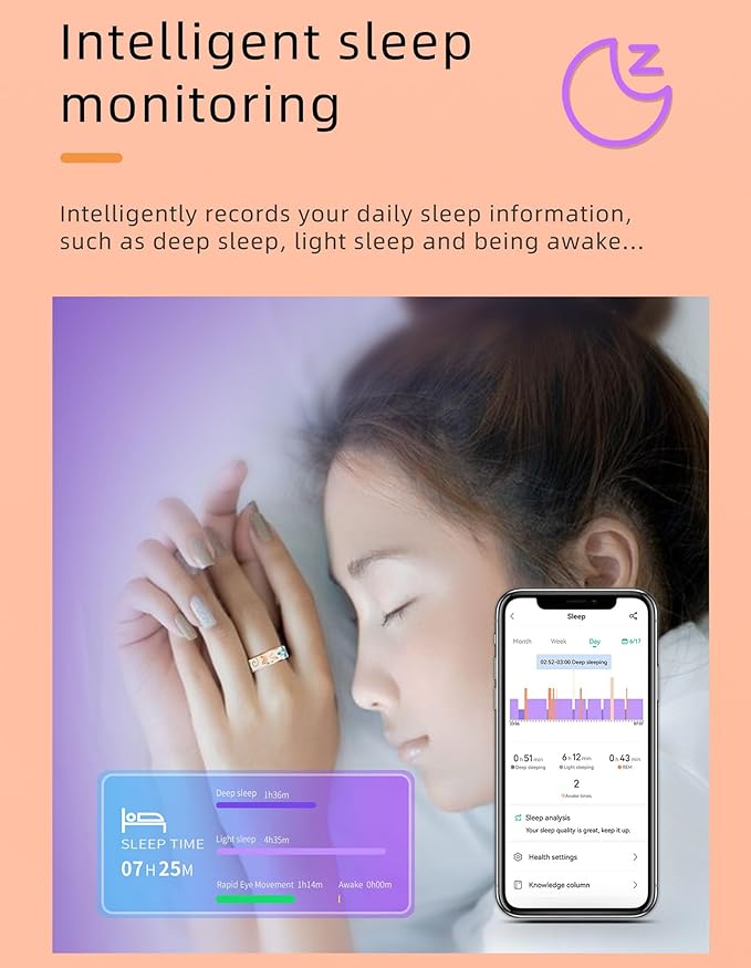 Ladies Smart Ring for Women Health Ring Blood Pressure Heart Rate Monitor Sleep Tracker Fitness