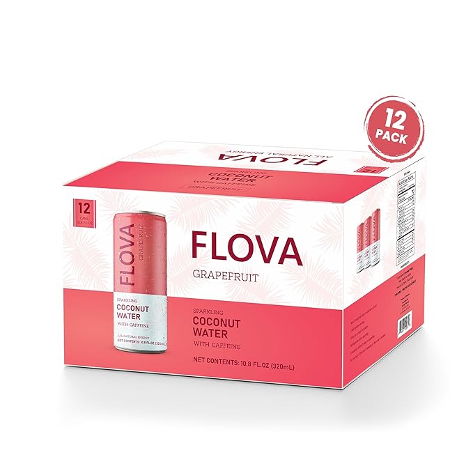 Flova Grapefruit Energy Drink, All Natural, Electrolytes and Minerals from Coconut Water, 4 Simple