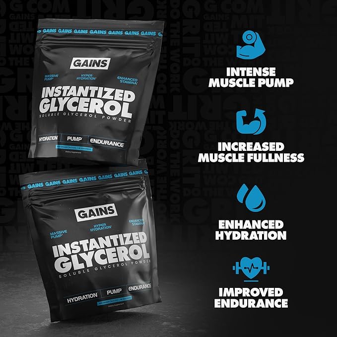 Gains in Bulk Instantized Glycerol Powder, Pre Workout Formula for Muscle Recovery, Pump and