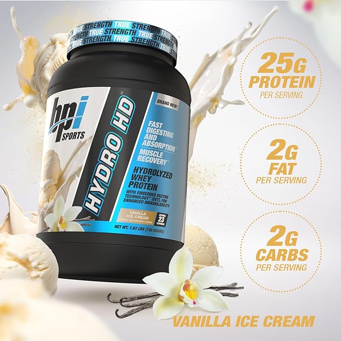 BPI Sports Hydro HD - 100% Hydrolyzed Whey Protein Powder - Muscle Growth, Recovery, 25g of