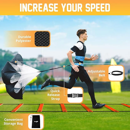 Yes4All Agility Ladder Speed Training Equipment Set - 1 Adjustable Agility Ladder, 12 Soccer Cones