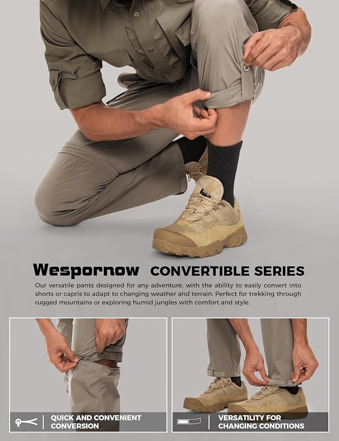 Wespornow Men's-Convertible-Hiking-Pants Quick Dry Lightweight Zip Off Breathable Cargo Pants for