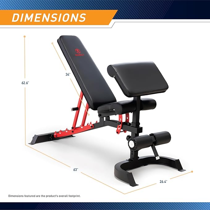 Marcy Adjustable Weight Bench for Home Gym, Heavy-Duty Workout Bench Press with 7-Position