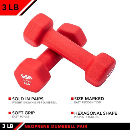 JFIT Dumbbell Pairs or Sets – Neoprene & Vinyl Coated Hand Weights for Home Gym, Strength Training