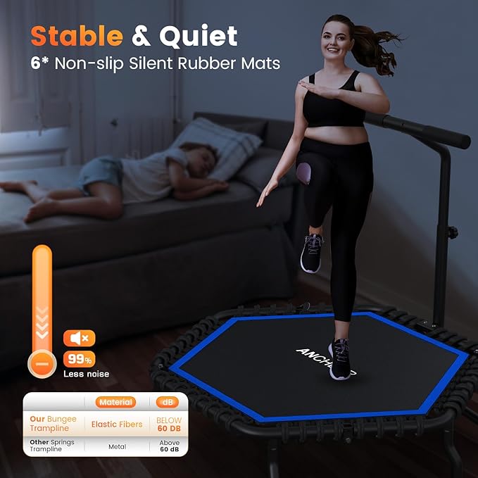 ANCHEER 50" Rebounder Trampoline for Adults- 2025 Foldable Mini Trampoline with Bar- Exercise