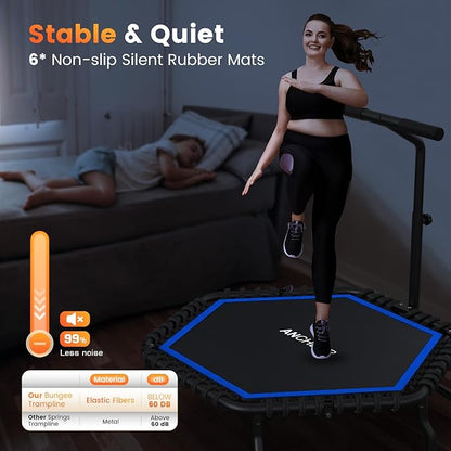 ANCHEER 50" Rebounder Trampoline for Adults- 2025 Foldable Mini Trampoline with Bar- Exercise