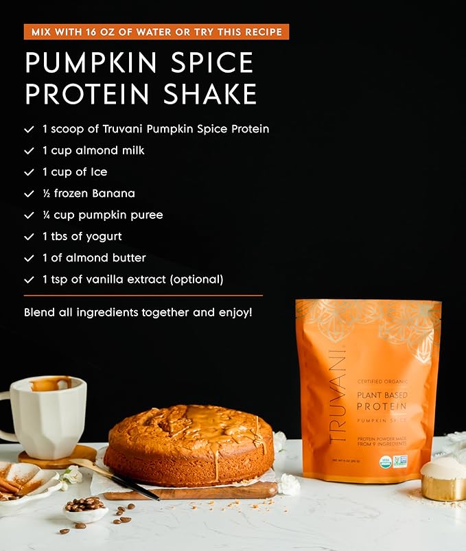 Truvani Vegan Pea Protein Powder | Pumpkin Spice | 20g Organic Plant Based Protein | 1 Serving |
