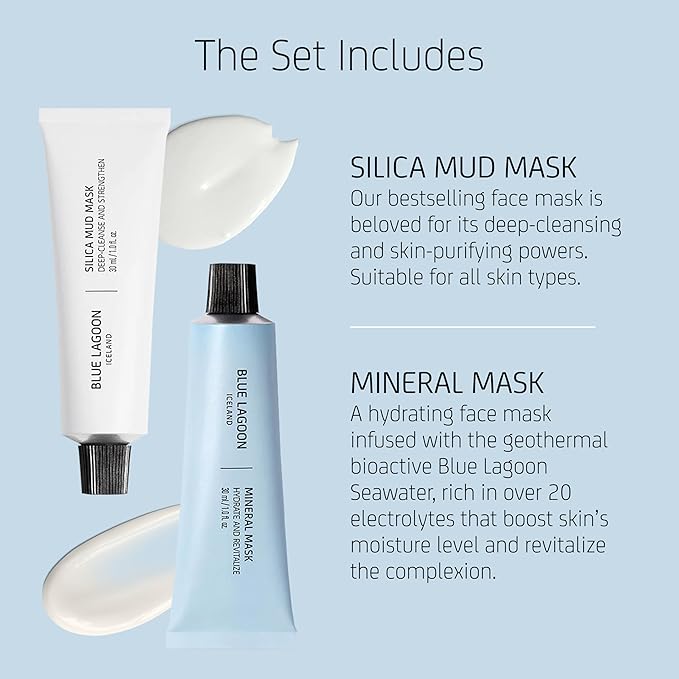 Blue Lagoon Signature Masks Travel Set, Includes Facial Mask Targeting Hydration, Calmness