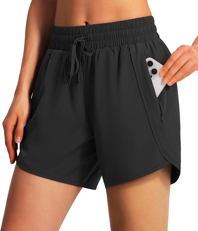 Ksmien Women's 5" Athletic Running Shorts Quick Dry Lightweight Workout Gym Shorts with Zipper