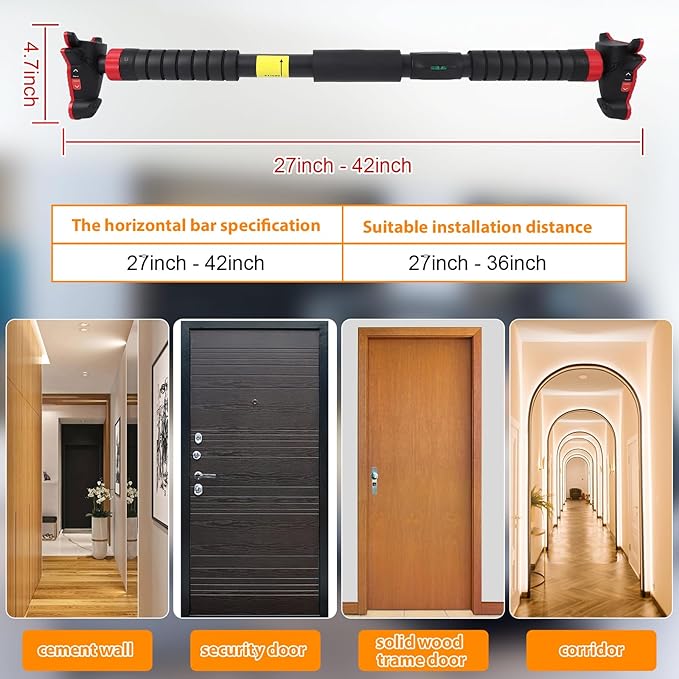 Adjustable Pull Up Bar for Doorway - 440LBS Weight Capacity, No Screws Installation with Level