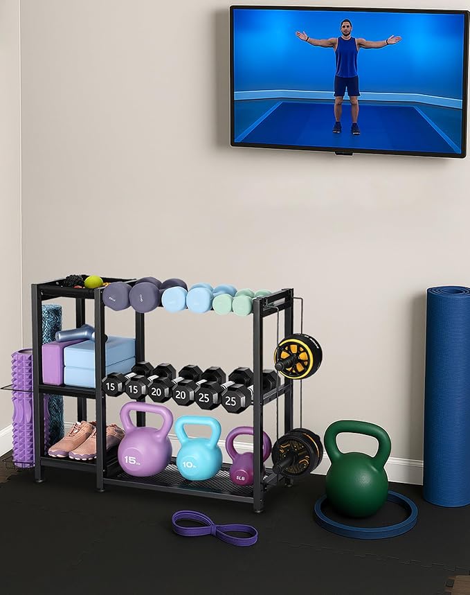 3-Tier Dumbbell Rack Stand Only - Adjustable Weight Rack for Home Gym, Heavy-Duty Weight Stand for