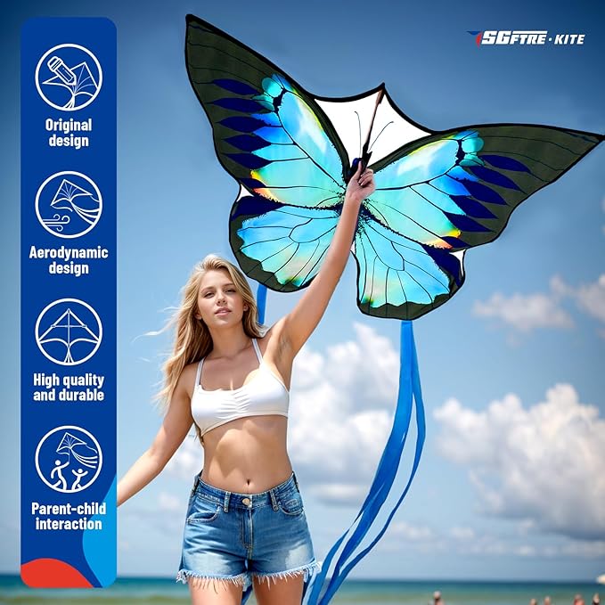 Green Butterfly Kite Premium Quality, Easy to Fly Perfect Outdoor Toy for Kids and Adults,Beach and