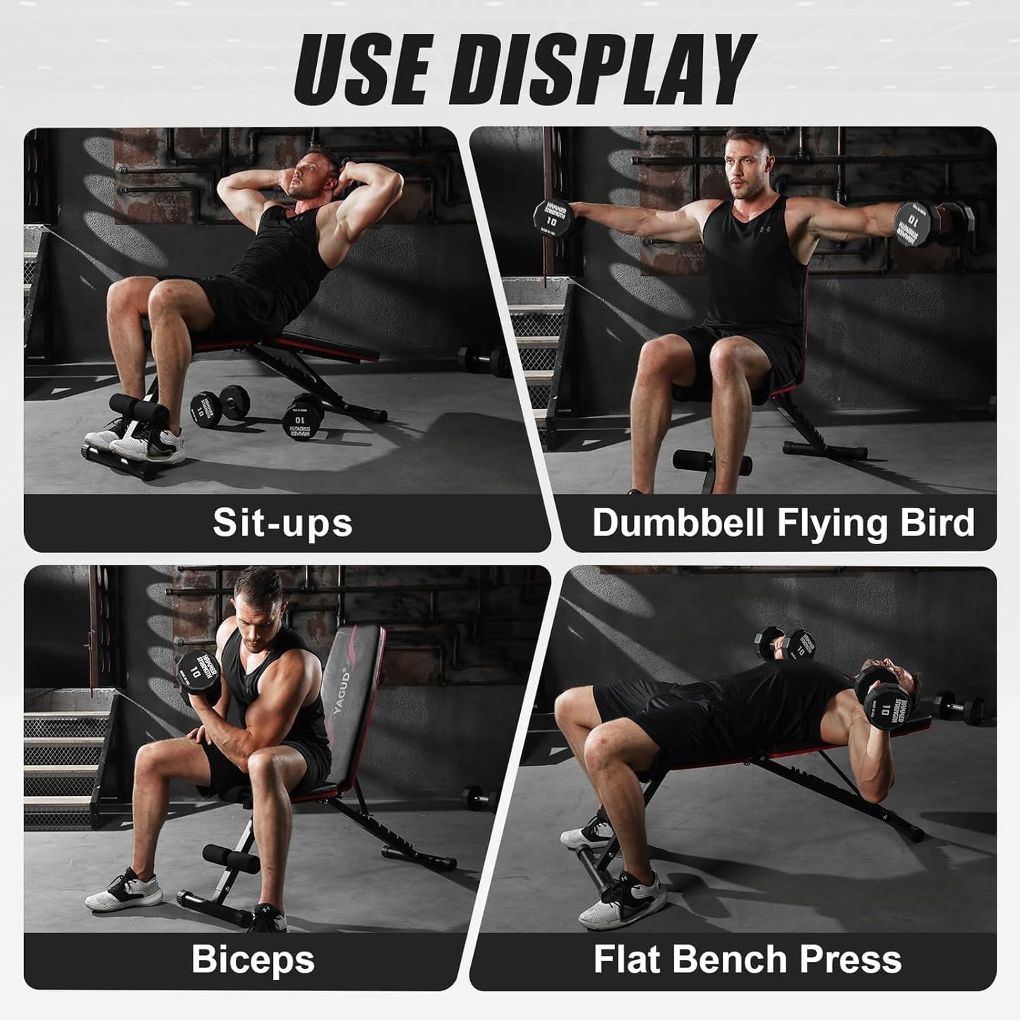 Weight Bench Press, Adjustable Workout Benches for Home Gym Dumbbell Exercise, 880 LB Stable