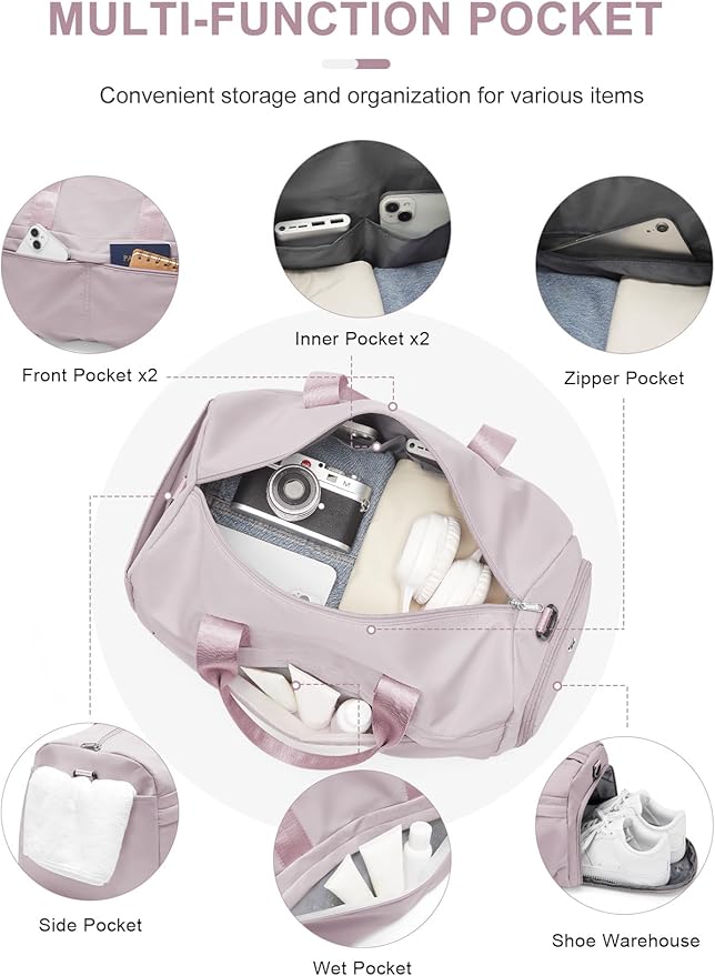 Gym Bag for Women Duffle Bag with Shoe Compartment Yoga Mat Bag Sports Workout Bag Weekend