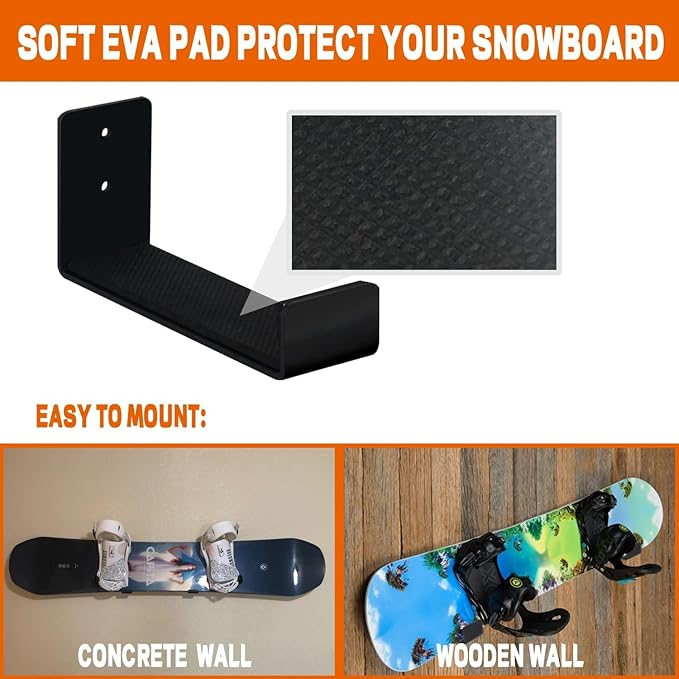 Poskad Snowboard Wall Rack,Ski Wall Mount Display, Home and Garage Snowboard Storage,Solid Aluminum