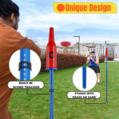 Juegoal Outdoor Flying Disc Game Set, Yard Games Bottle Drop Frisbee Set, Outside Fun Disc Toss